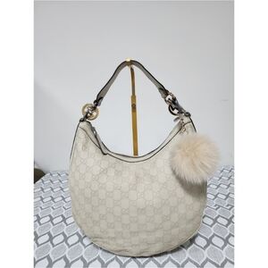 GUCCI Guccissima Leather GG Twins Medium Hobo Bag Off-White